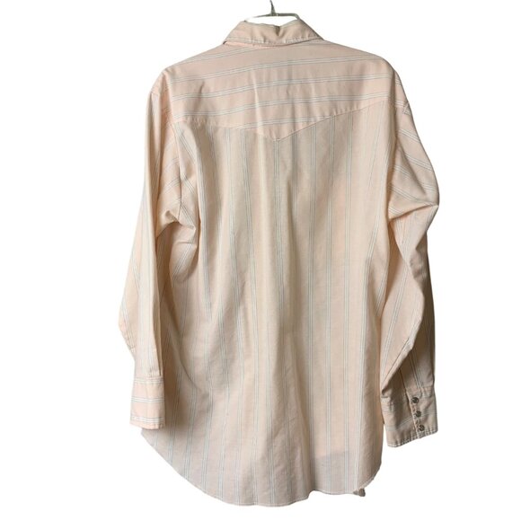 Rustler Mens Western Shirt X-Long Tails Size 16 32/33 pink Striped Snap - Picture 2 of 10